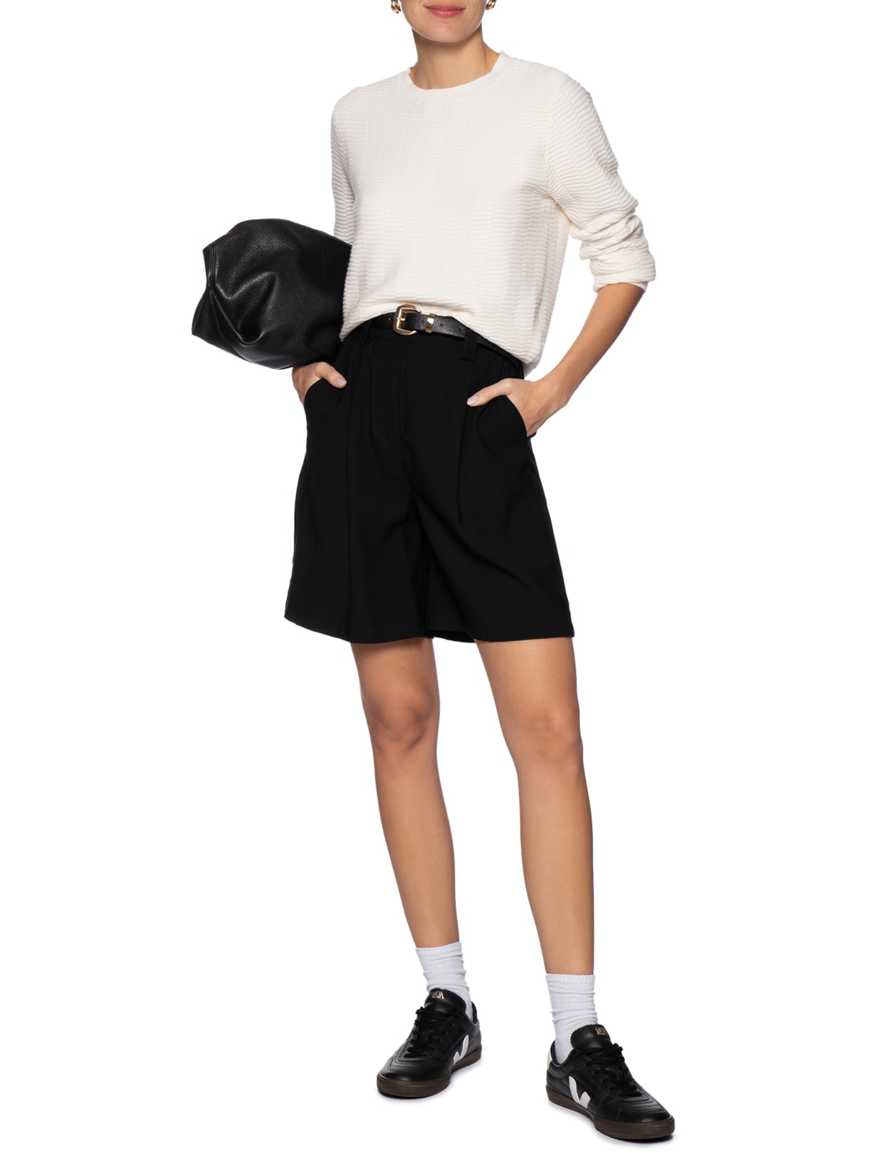 Suéter Feminino Oversized Texturizado Off White Basiq