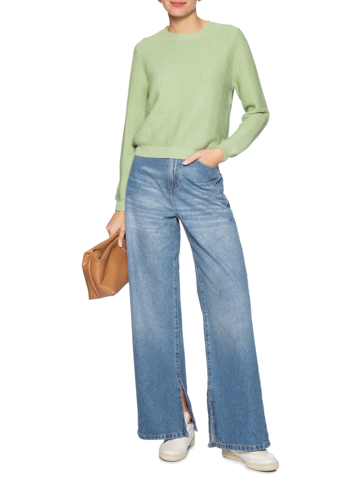 Suéter Feminino Oversized Texturizado Verde Basiq