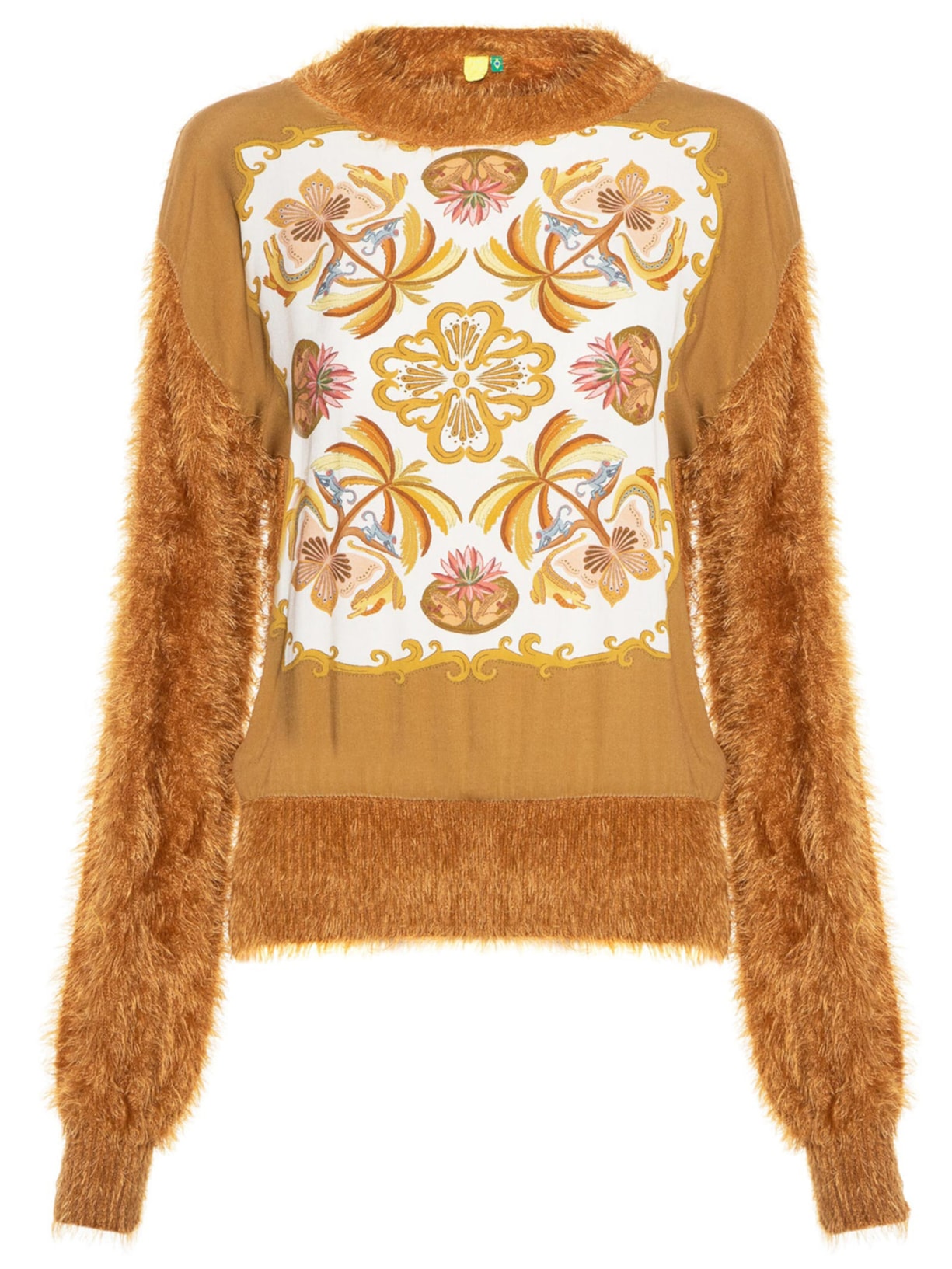 Suéter Feminino Pelinho Lenço Amazônia Chic - Marrom