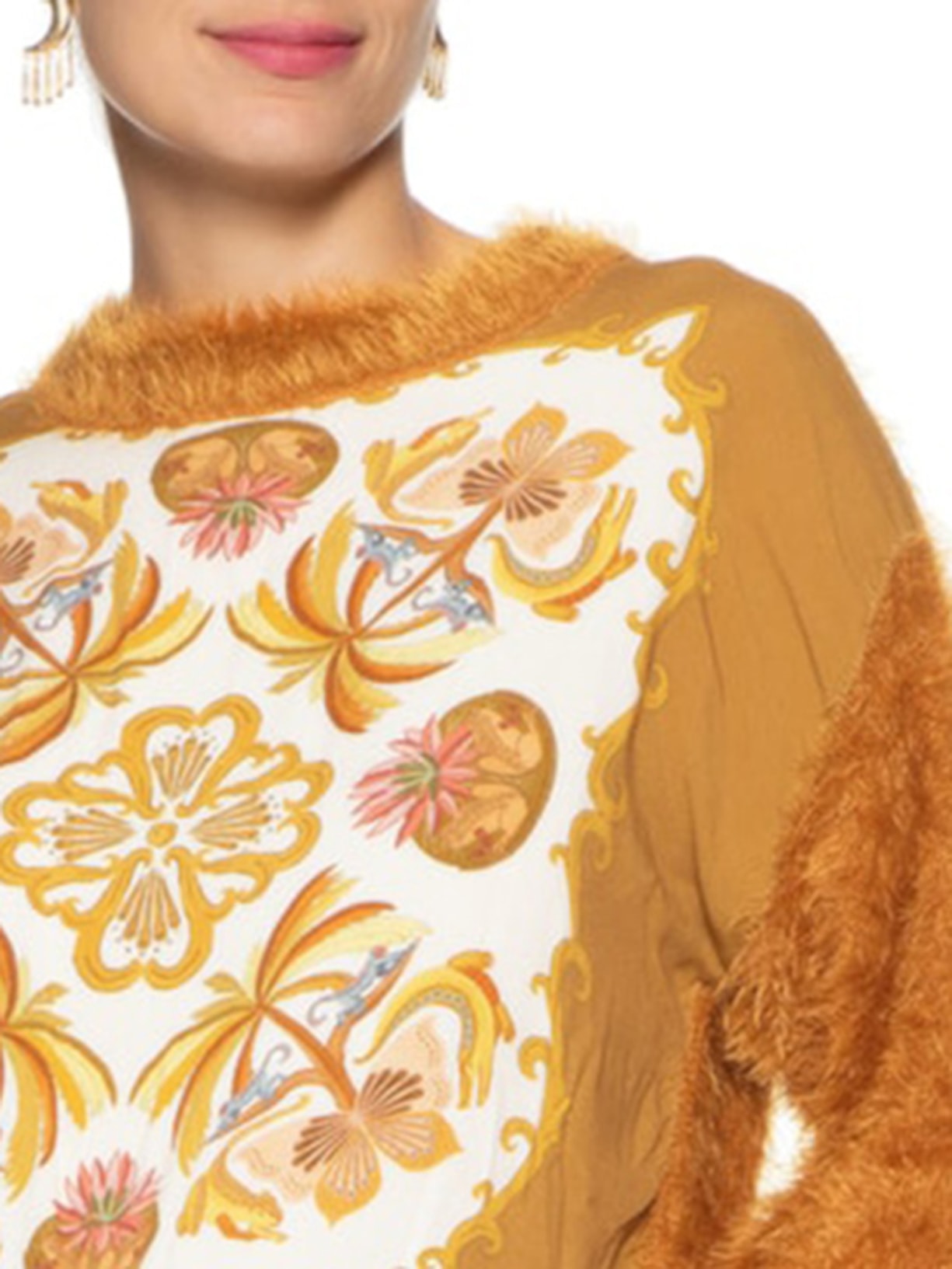 Suéter Feminino Pelinho Lenço Amazônia Chic Marrom Farm