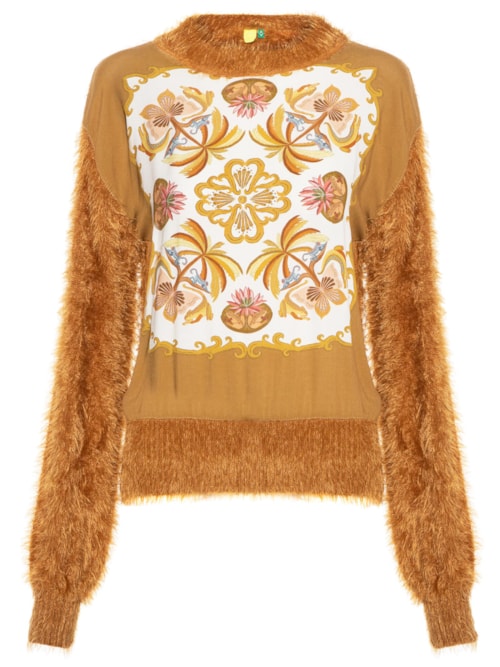 Suéter Feminino Pelinho Lenço Amazônia Chic - Marrom