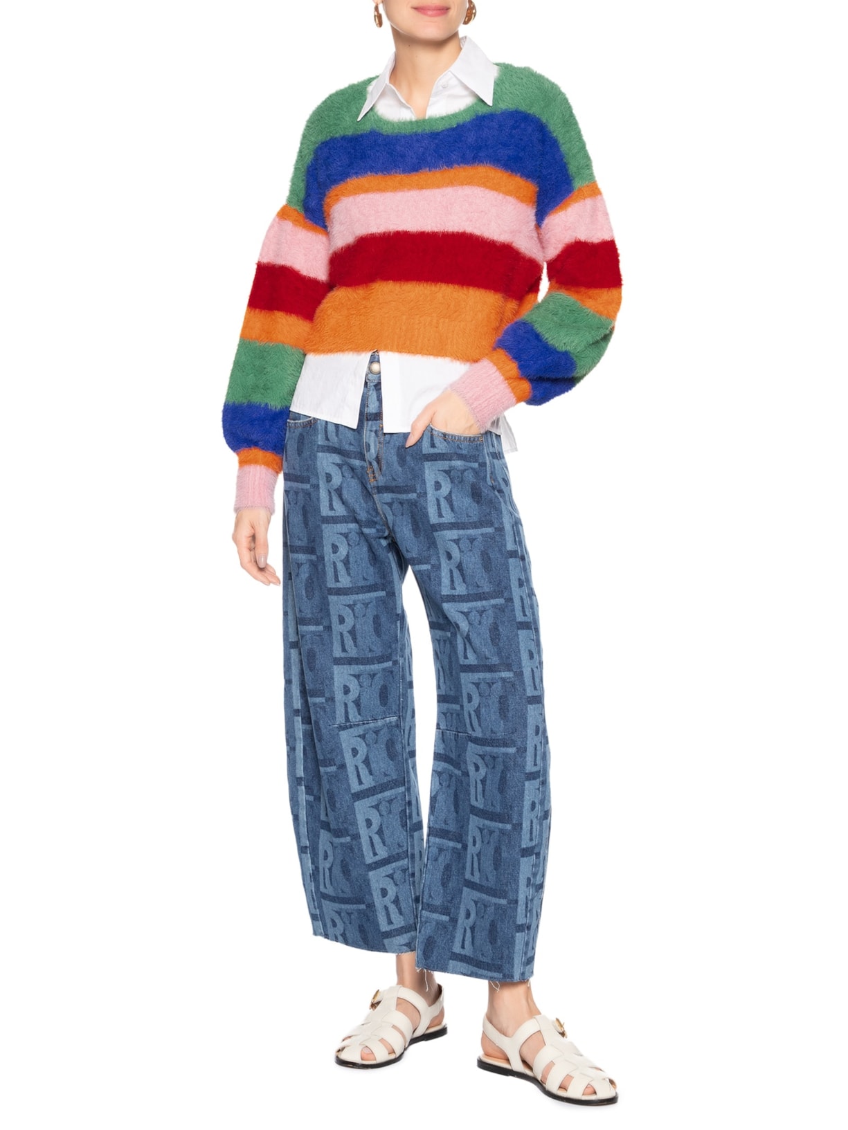 Suéter Feminino Pelinho Tricot Listra Verde Farm