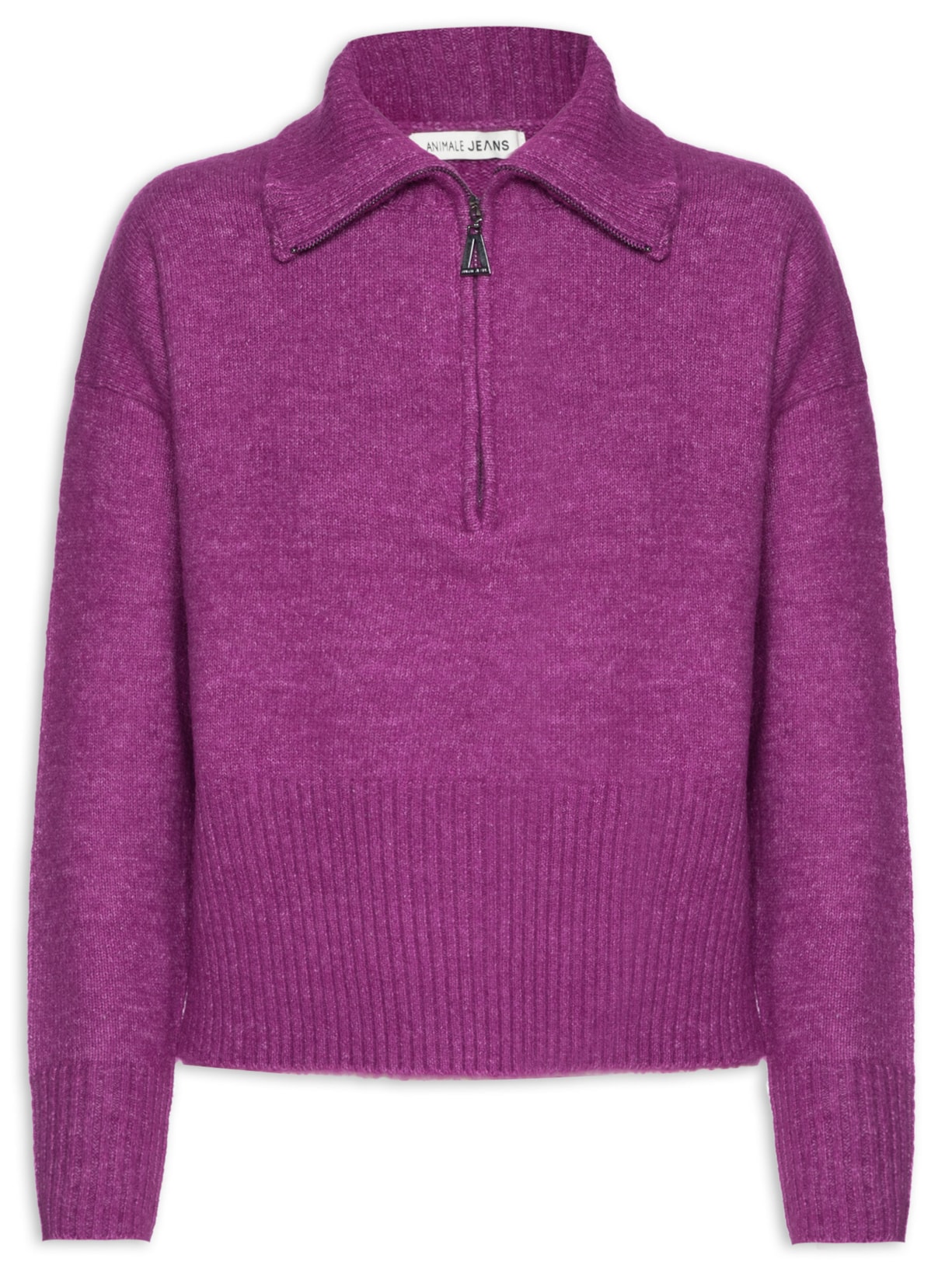 Suéter Feminino Pull De Tricot Com Gola De Zíper - Rosa