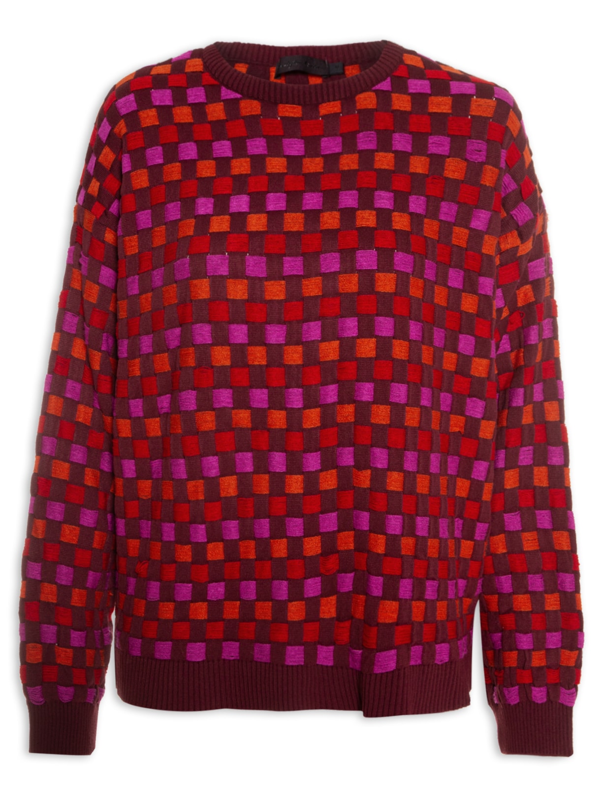 Suéter Feminino Pull Xadrez Colors - Vinho