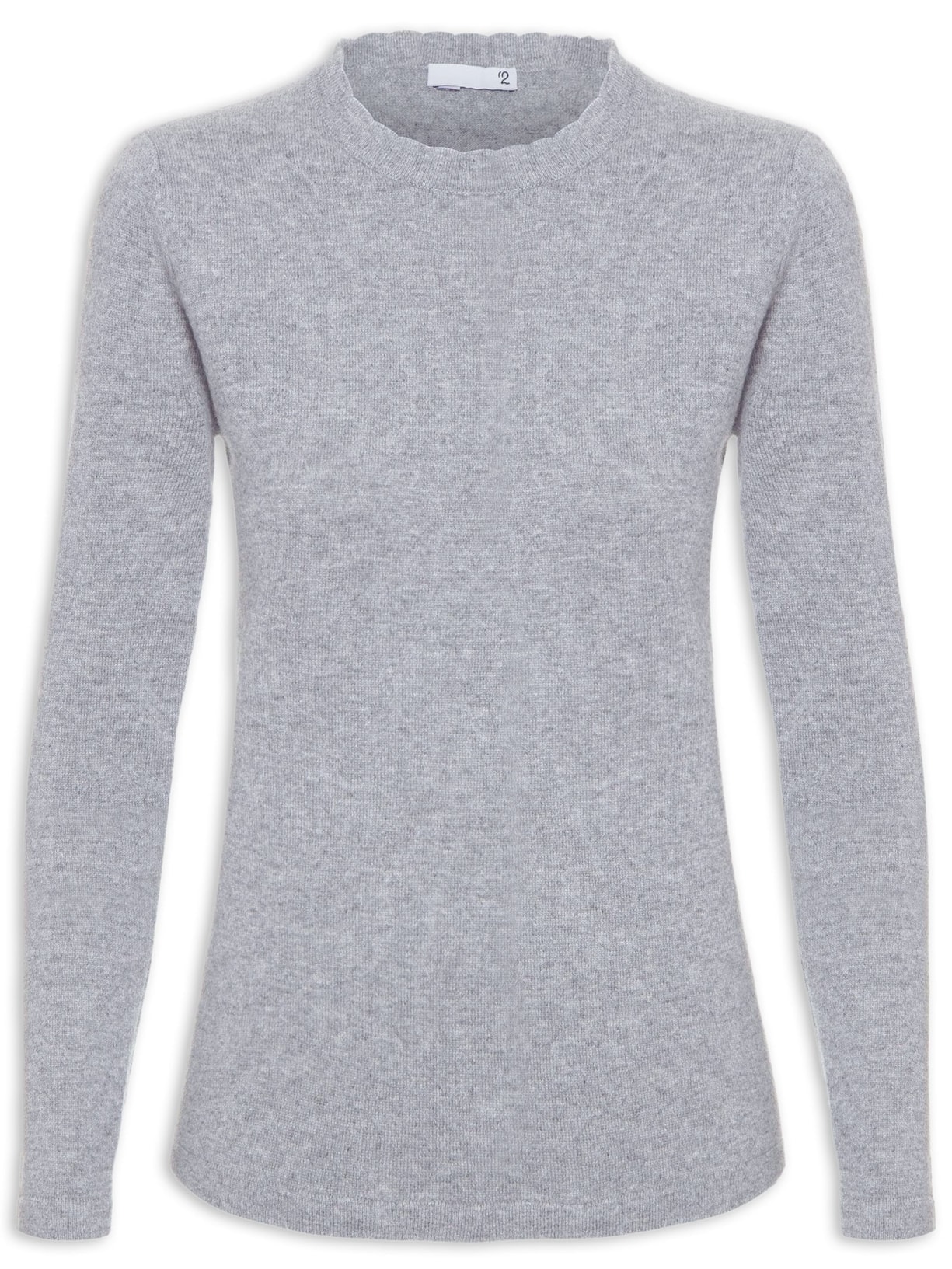 Suéter FEMININO PURO CASHMERE GOLA TRABALHADA - CINZA