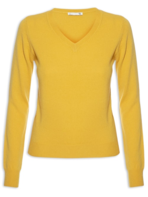 Suéter Feminino Puro Cashmere Gola V - Amarelo