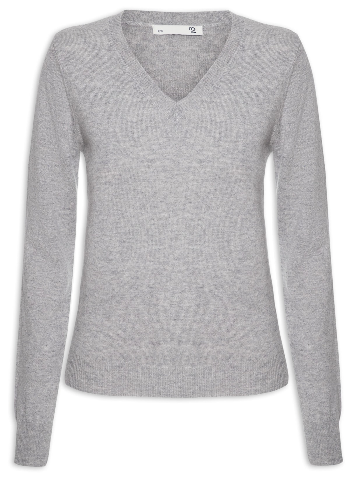 Suéter Feminino Puro Cashmere Gola V - Cinza