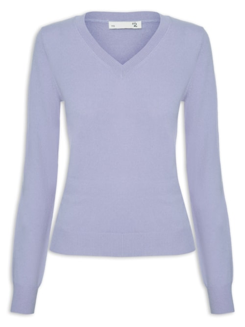 Suéter Feminino Puro Cashmere Gola V - Lilás