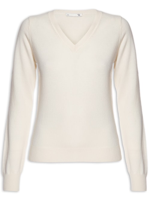 Suéter Feminino Puro Cashmere Gola V - Off White