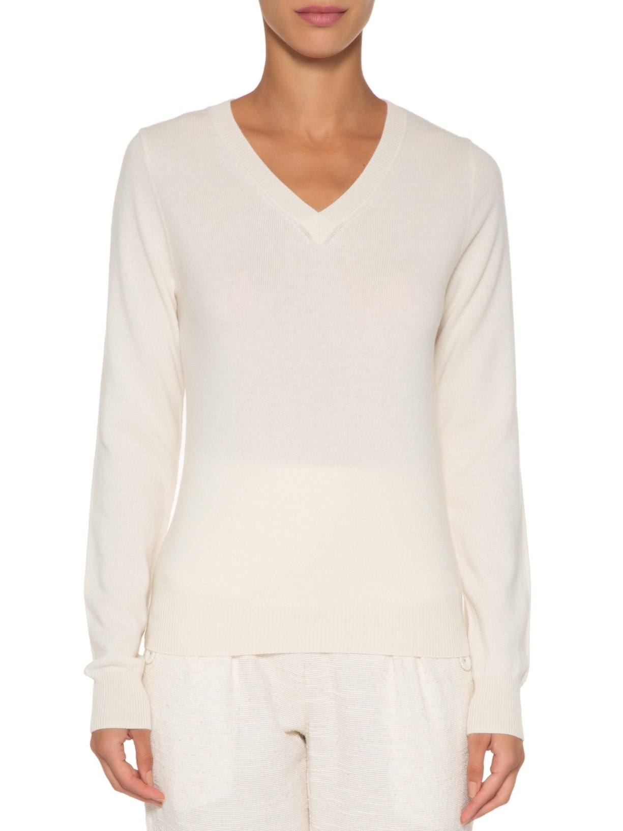 Suéter Feminino Puro Cashmere Gola V Off White '2Essential