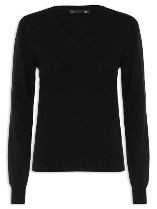 Suéter Feminino Puro Cashmere Gola V - Preto