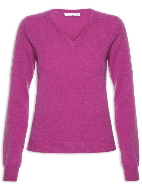 Suéter Feminino Puro Cashmere Gola V - Rosa