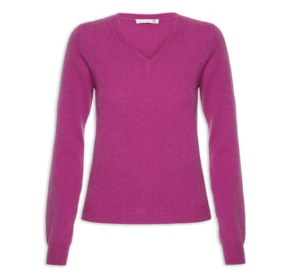 Suéter Feminino Puro Cashmere Gola V - Rosa
