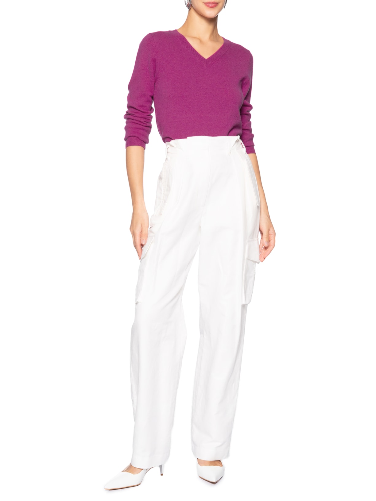Suéter Feminino Puro Cashmere Gola V Rosa '2Essential
