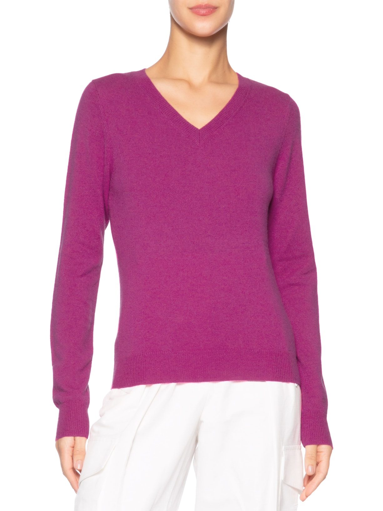 Suéter Feminino Puro Cashmere Gola V Rosa '2Essential