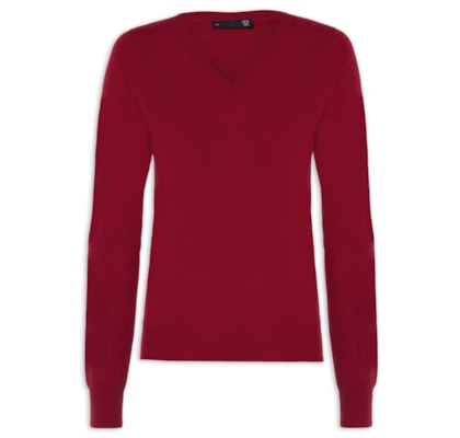 Suéter Feminino Puro Cashmere Gola V - Vermelho