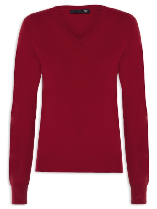 Suéter Feminino Puro Cashmere Gola V - Vermelho