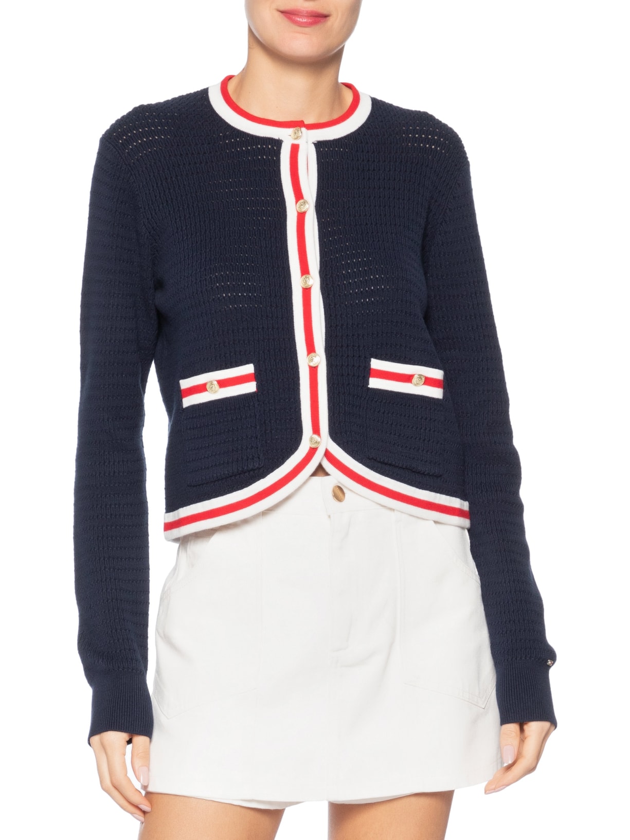 Suéter Feminino RWB Textured LS C-NK Azul Tommy Hilfiger