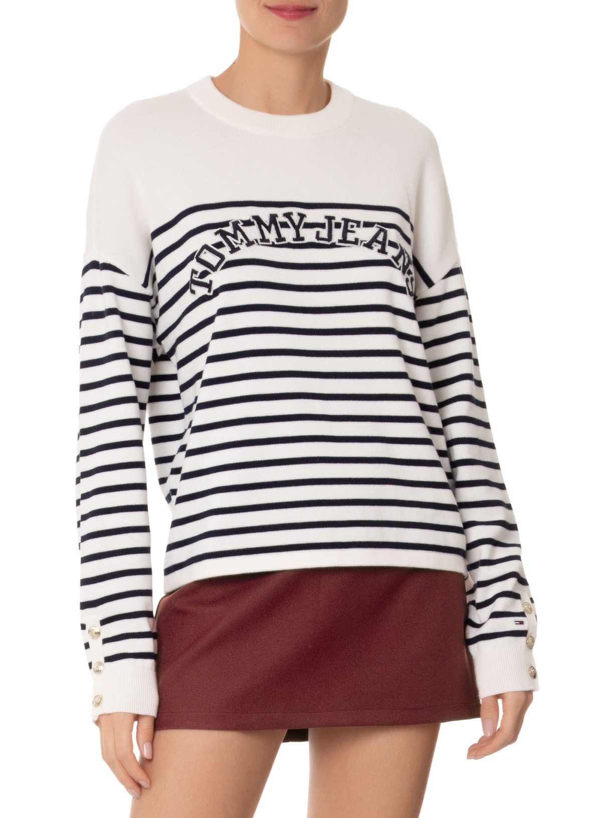 Suéter Feminino Stripe Varsity Branco Tommy Jeans