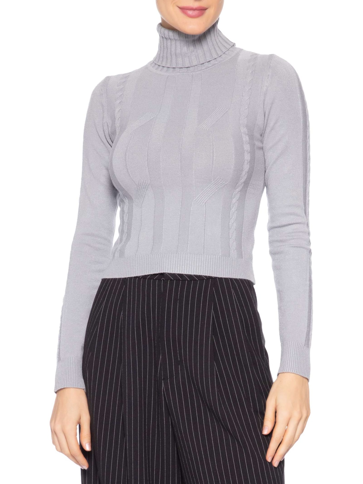 Suéter Feminino Texturizado Cinza Basiq