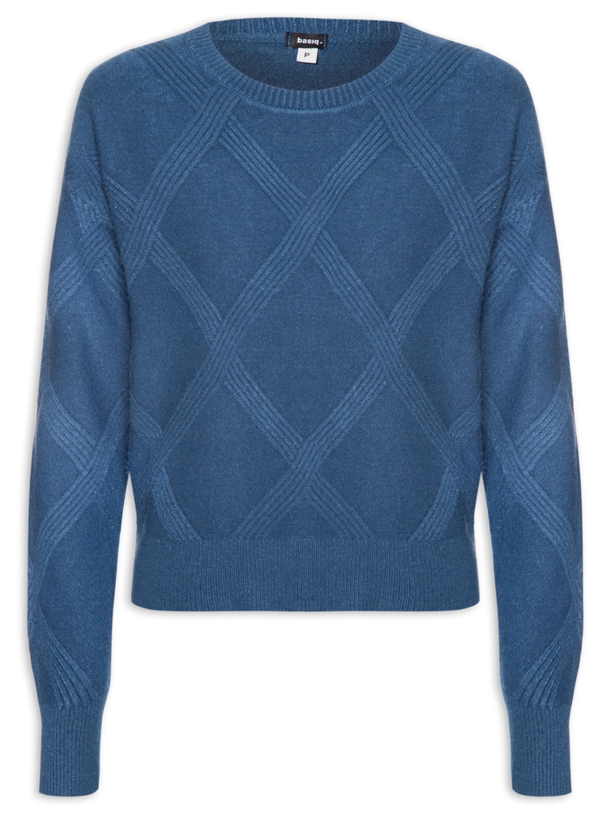 Suéter Feminino Texturizado Em Tricot Azul Basiq
