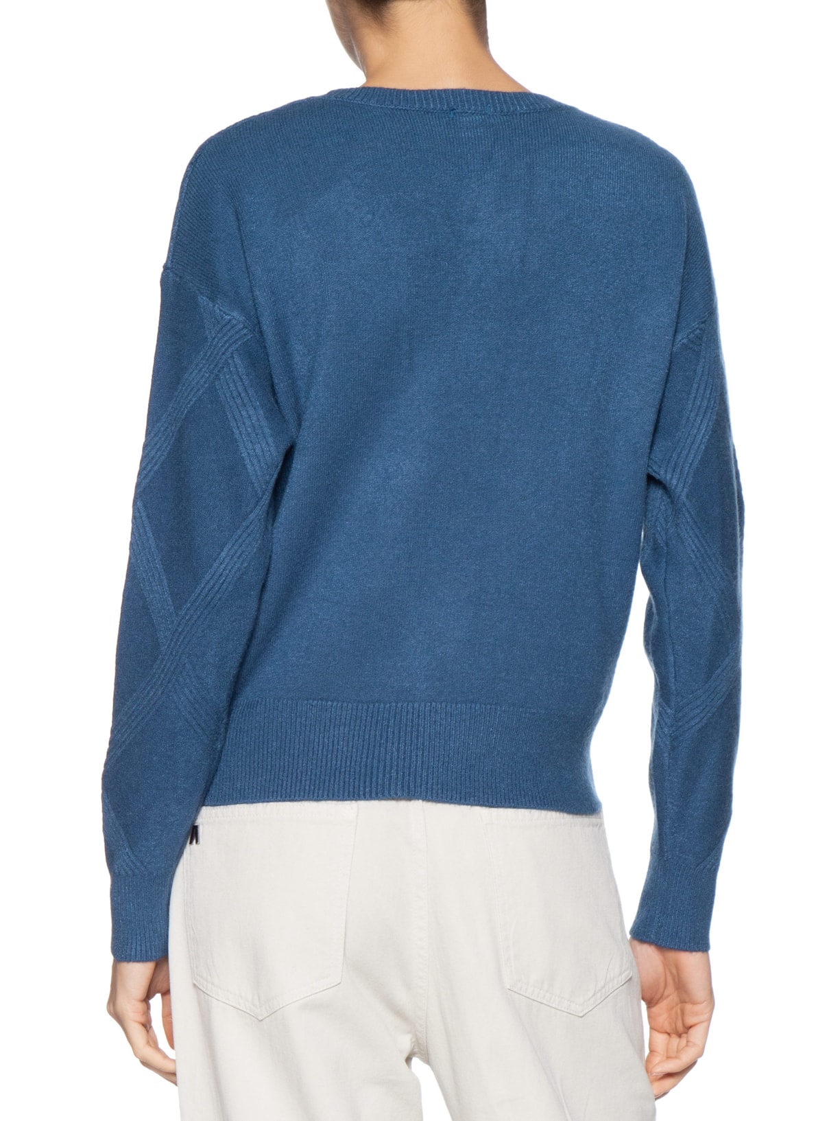 Suéter Feminino Texturizado Em Tricot Azul Basiq