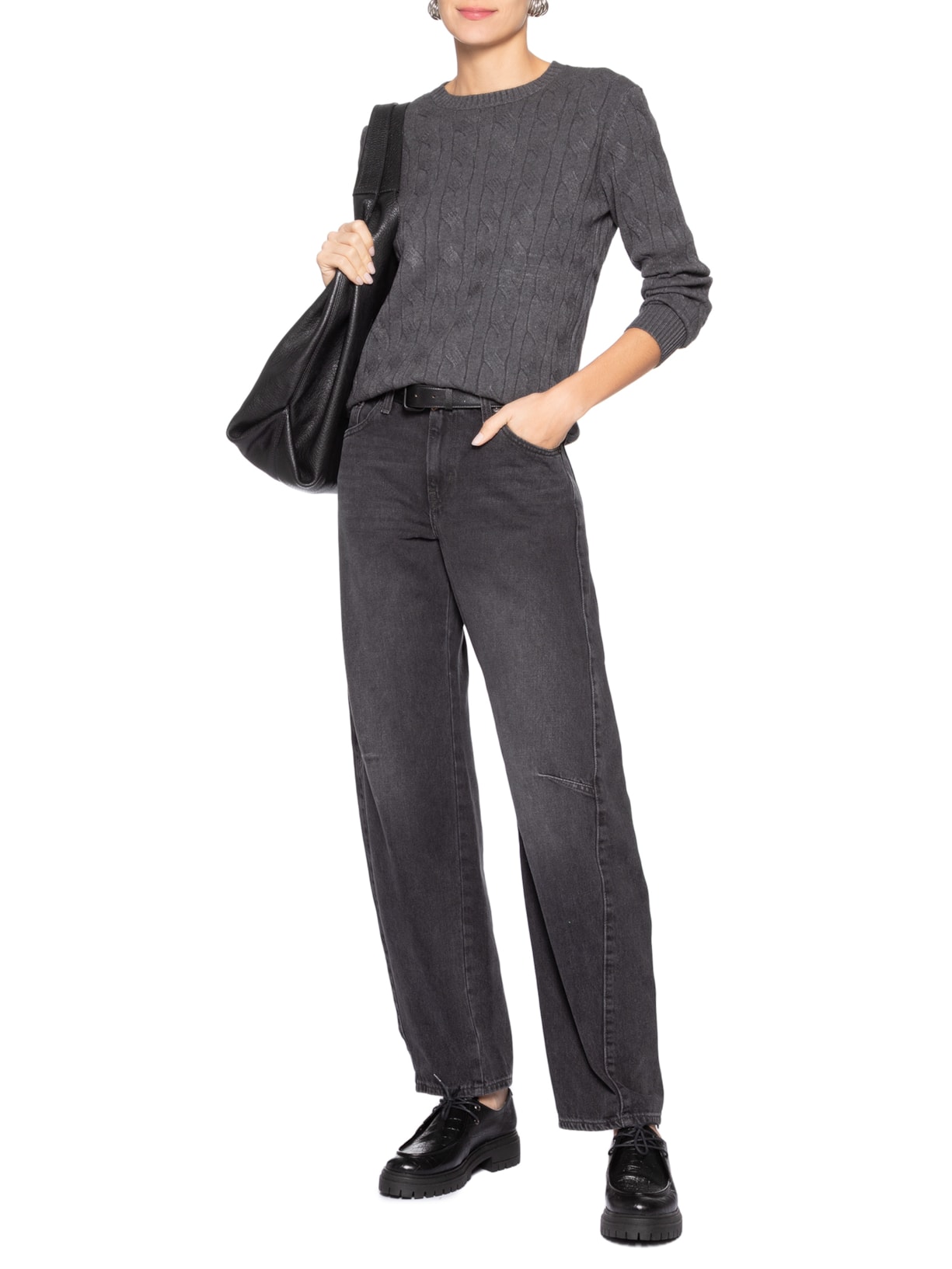 Suéter Feminino Texturizado Em Tricot Cinza Basiq