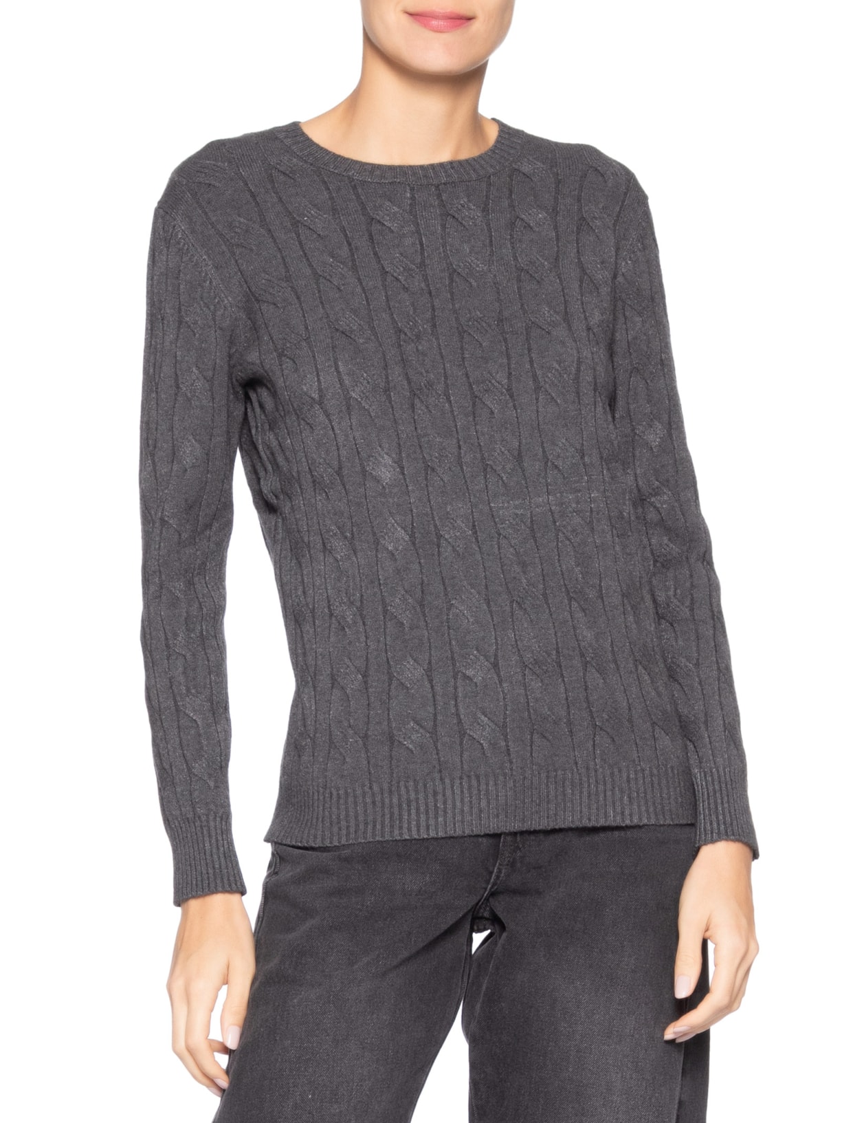 Suéter Feminino Texturizado Em Tricot Cinza Basiq