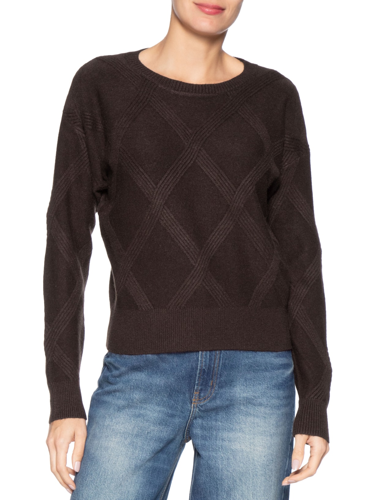 Suéter Feminino Texturizado Em Tricot Marrom Basiq