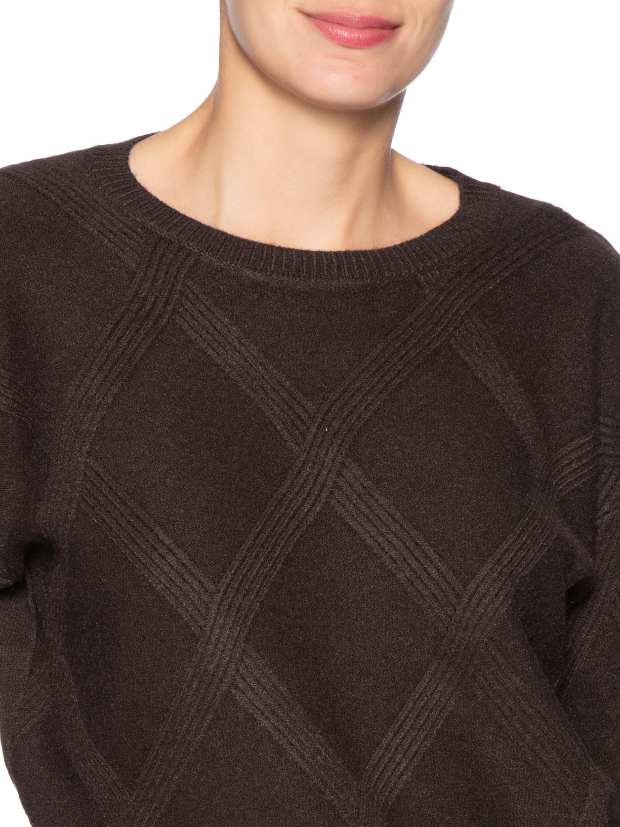 Suéter Feminino Texturizado Em Tricot Marrom Basiq