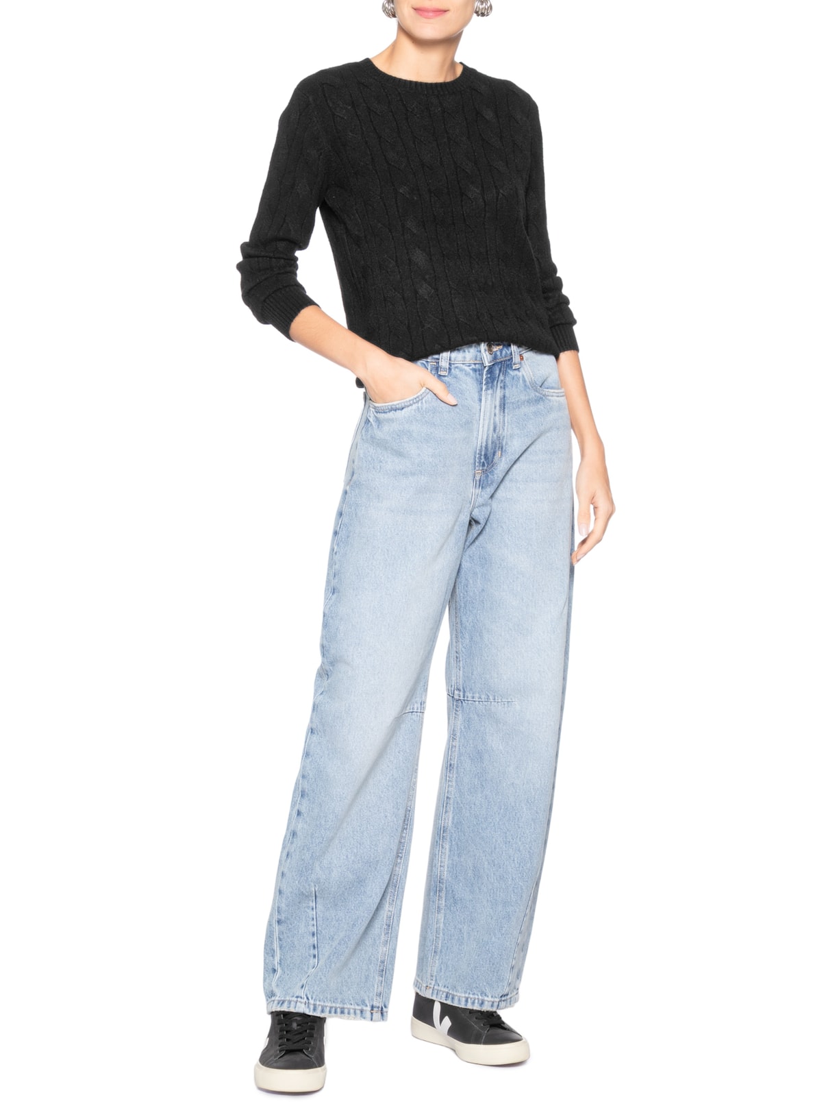 Suéter Feminino Texturizado Em Tricot Preto Basiq