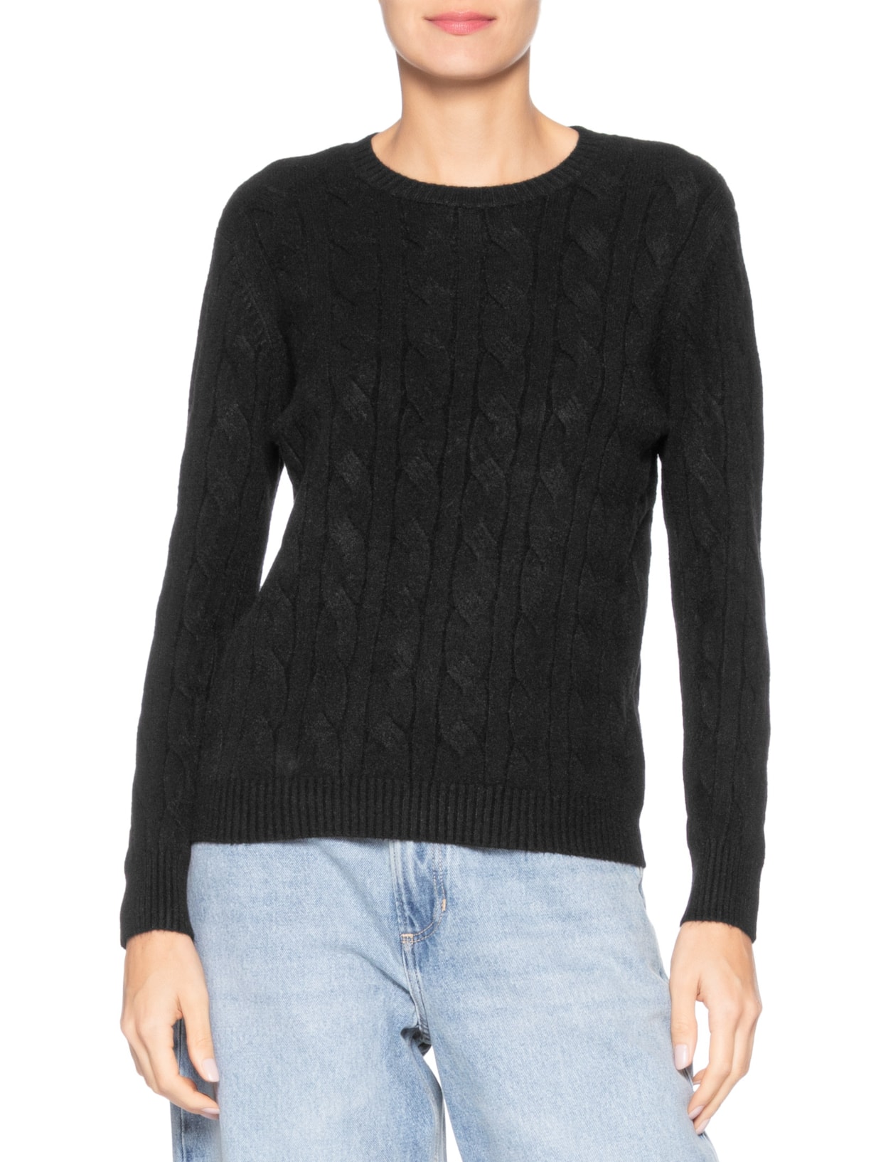 Suéter Feminino Texturizado Em Tricot Preto Basiq