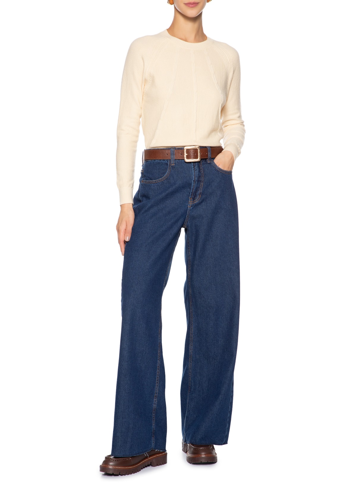 Suéter Feminino Texturizado Gola Careca Amarelo  Basiq