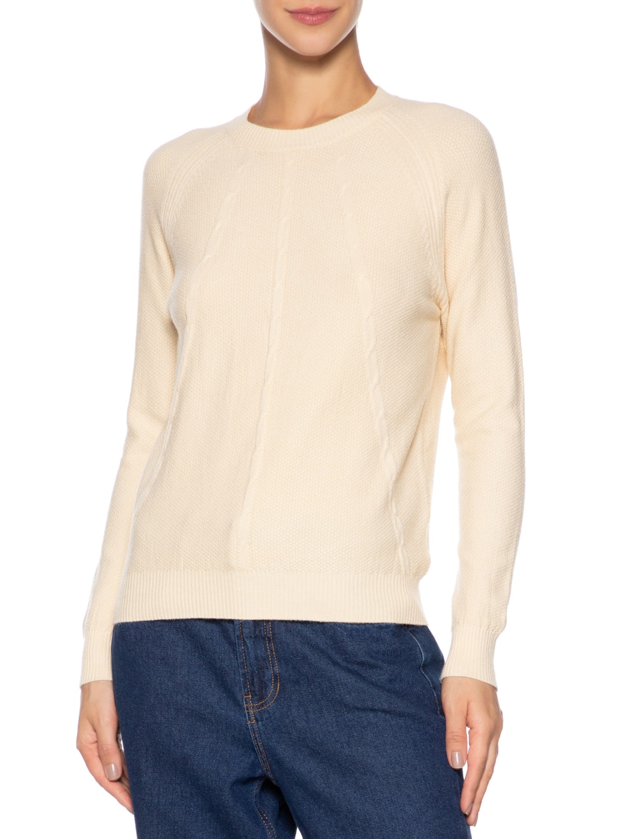 Suéter Feminino Texturizado Gola Careca Amarelo  Basiq