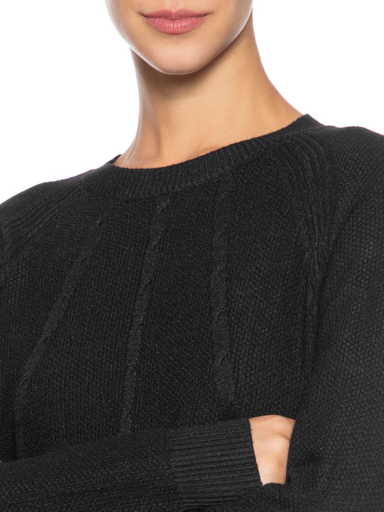 Suéter Feminino Texturizado Gola Careca Preto Basiq