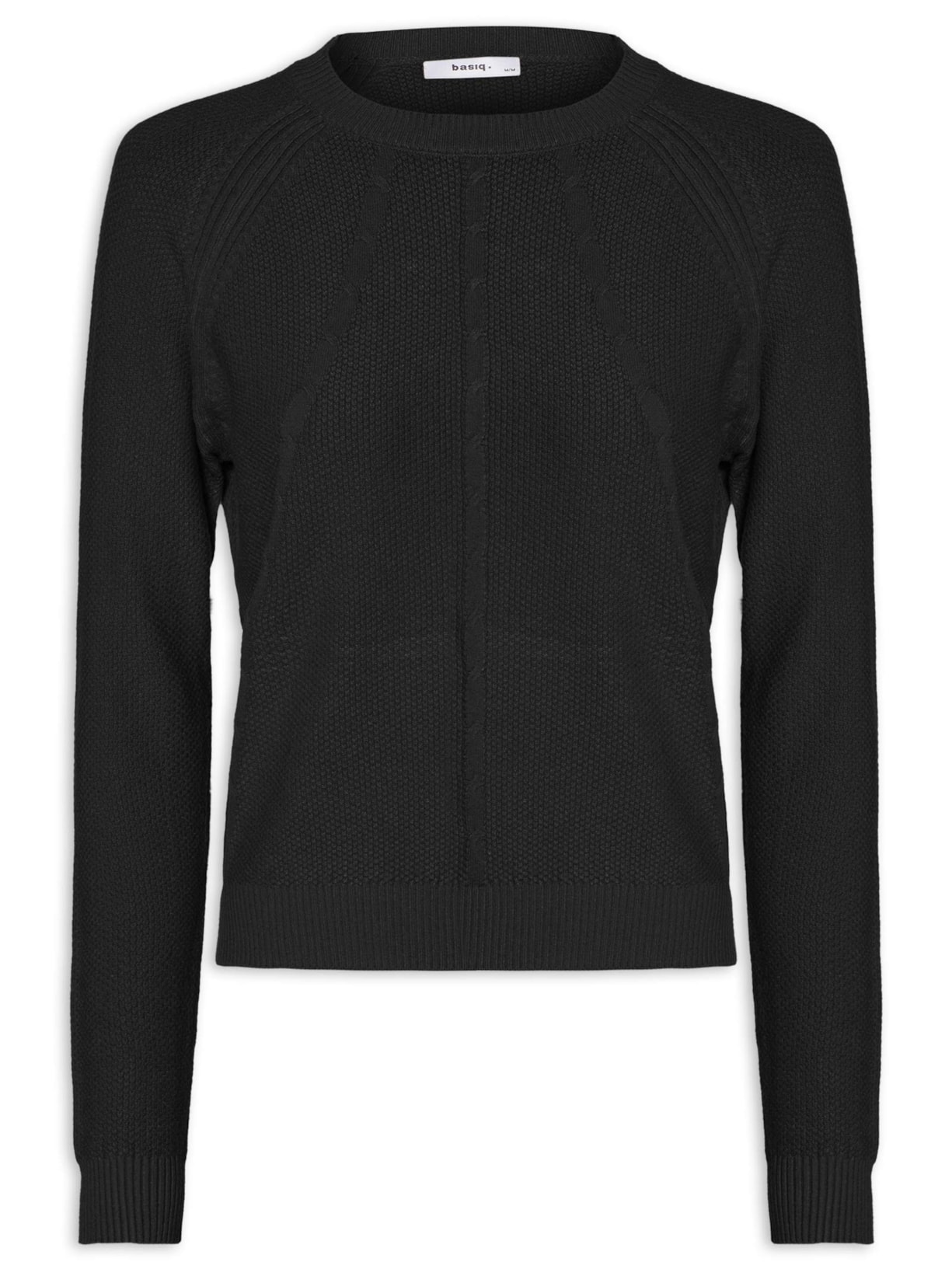 Suéter Feminino Texturizado Gola Careca Preto Basiq