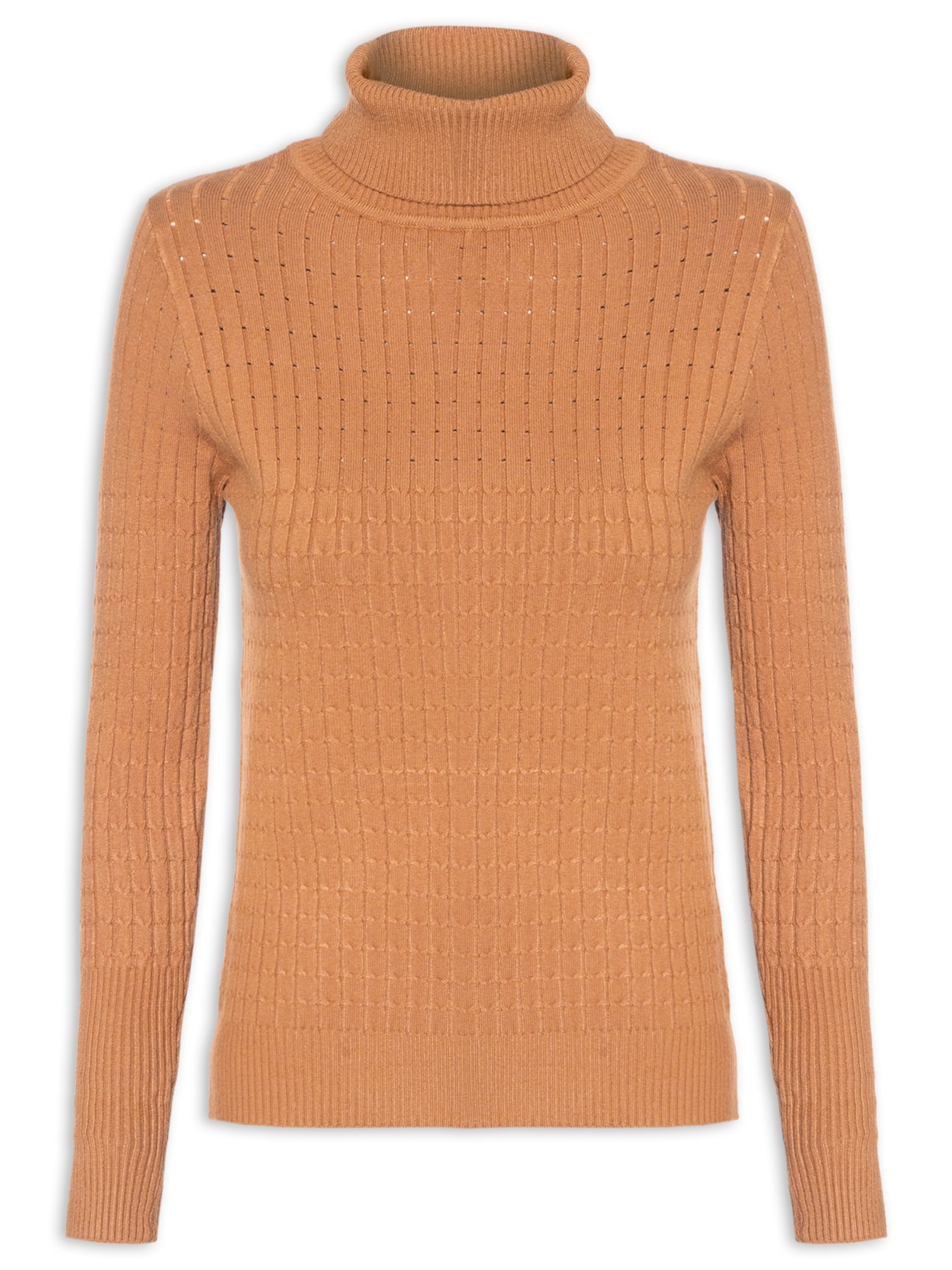 Suéter Feminino Texturizado Gola Role - Bege