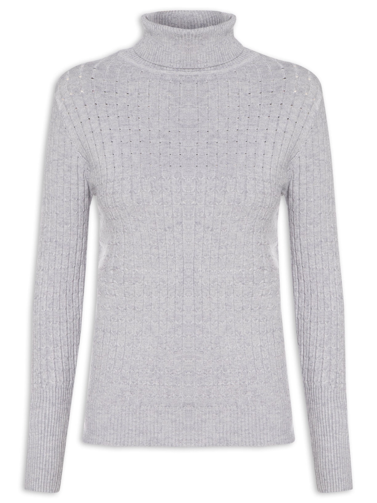 Suéter Feminino Texturizado Gola Role - Cinza