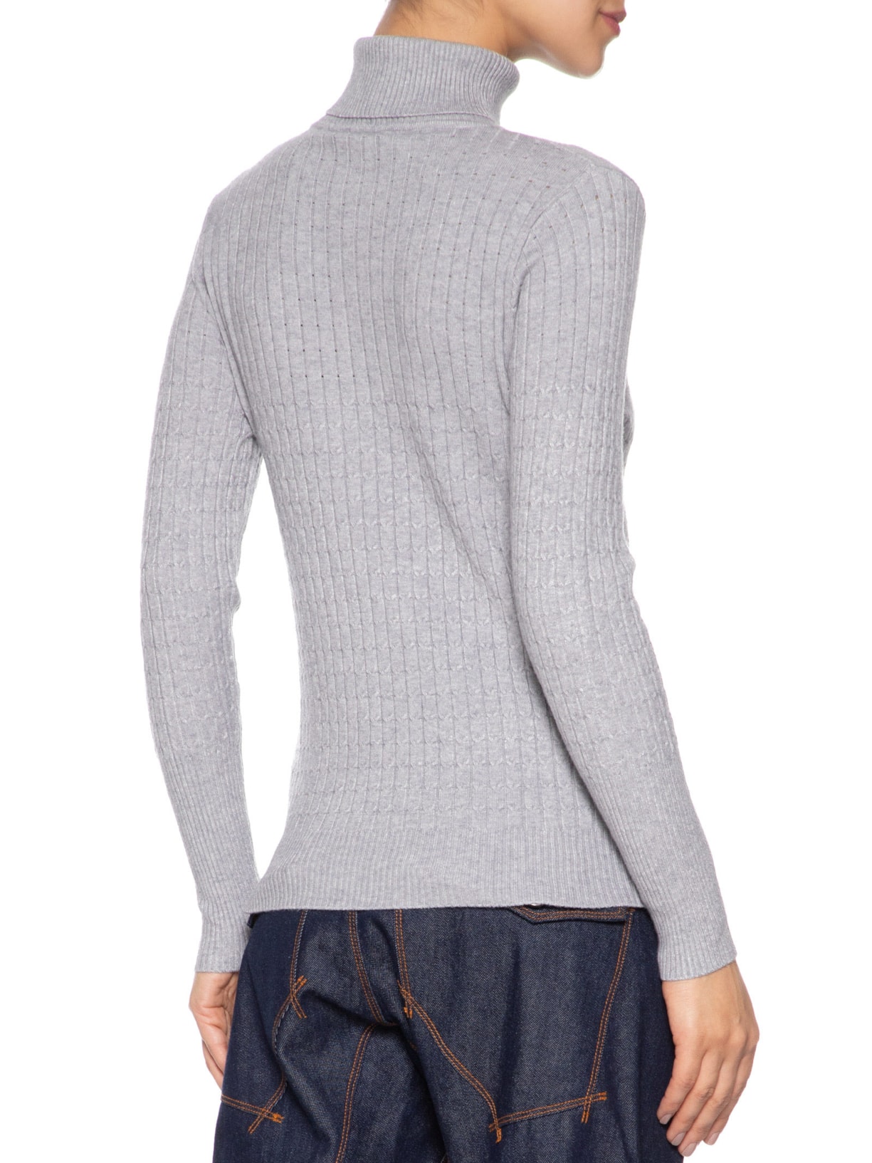 Suéter Feminino Texturizado Gola Role Cinza Basiq