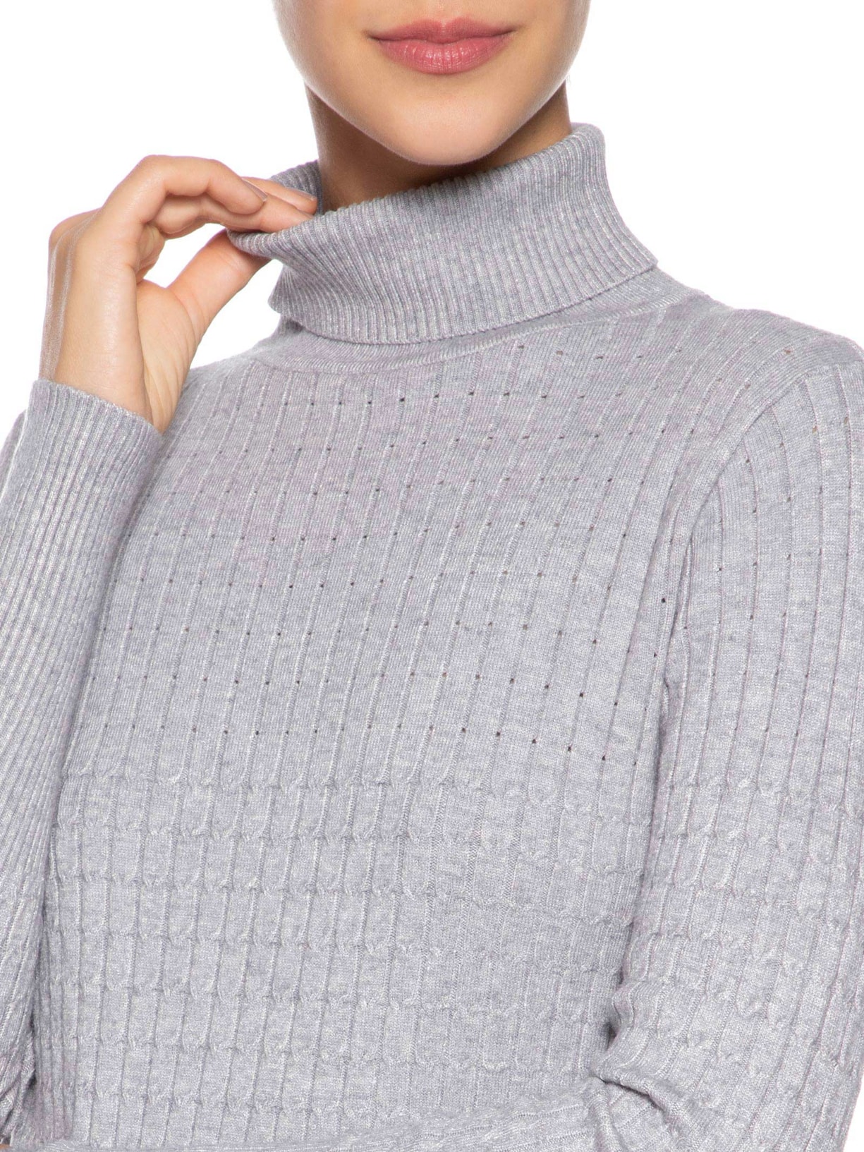 Suéter Feminino Texturizado Gola Role Cinza Basiq