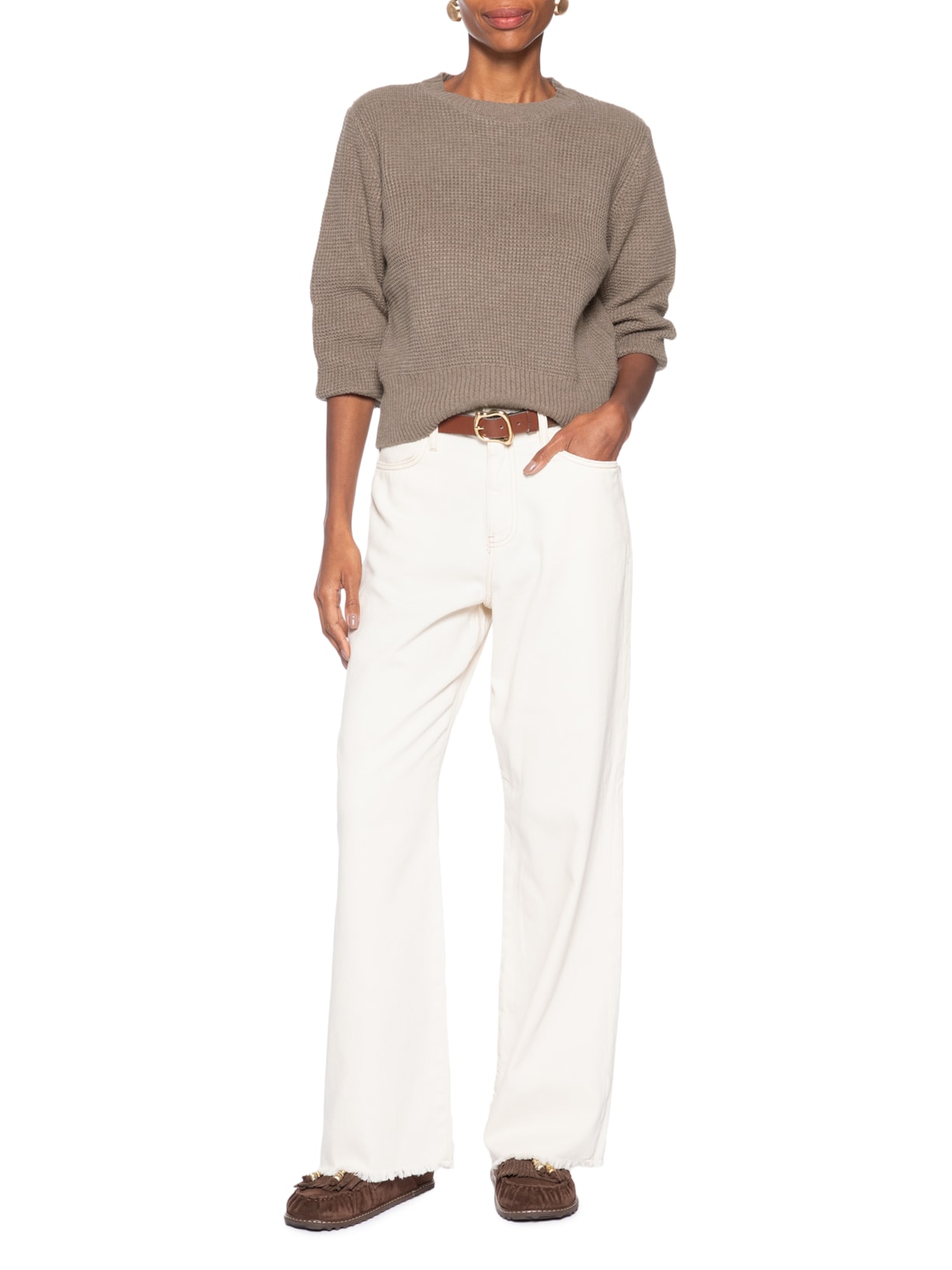 Suéter Feminino Texturizado Oversized Marrom Basiq