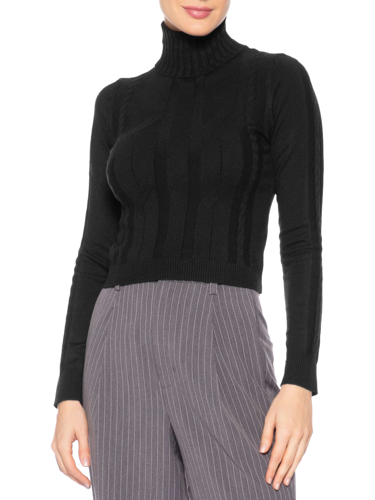 Suéter Feminino Texturizado Preto Basiq