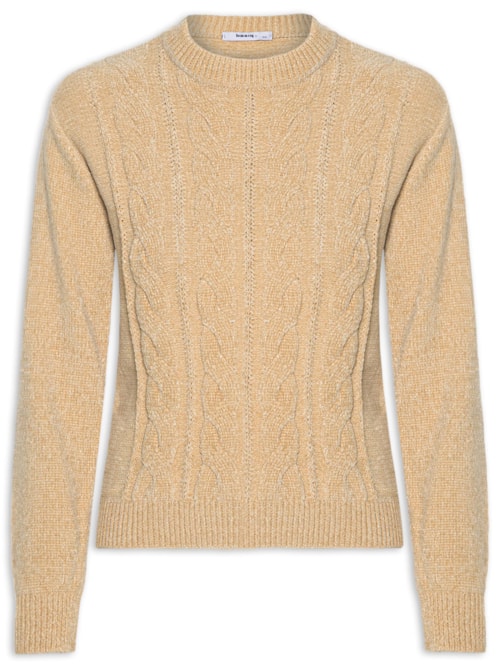 Suéter Feminino Trançado Em Tricot - Bege