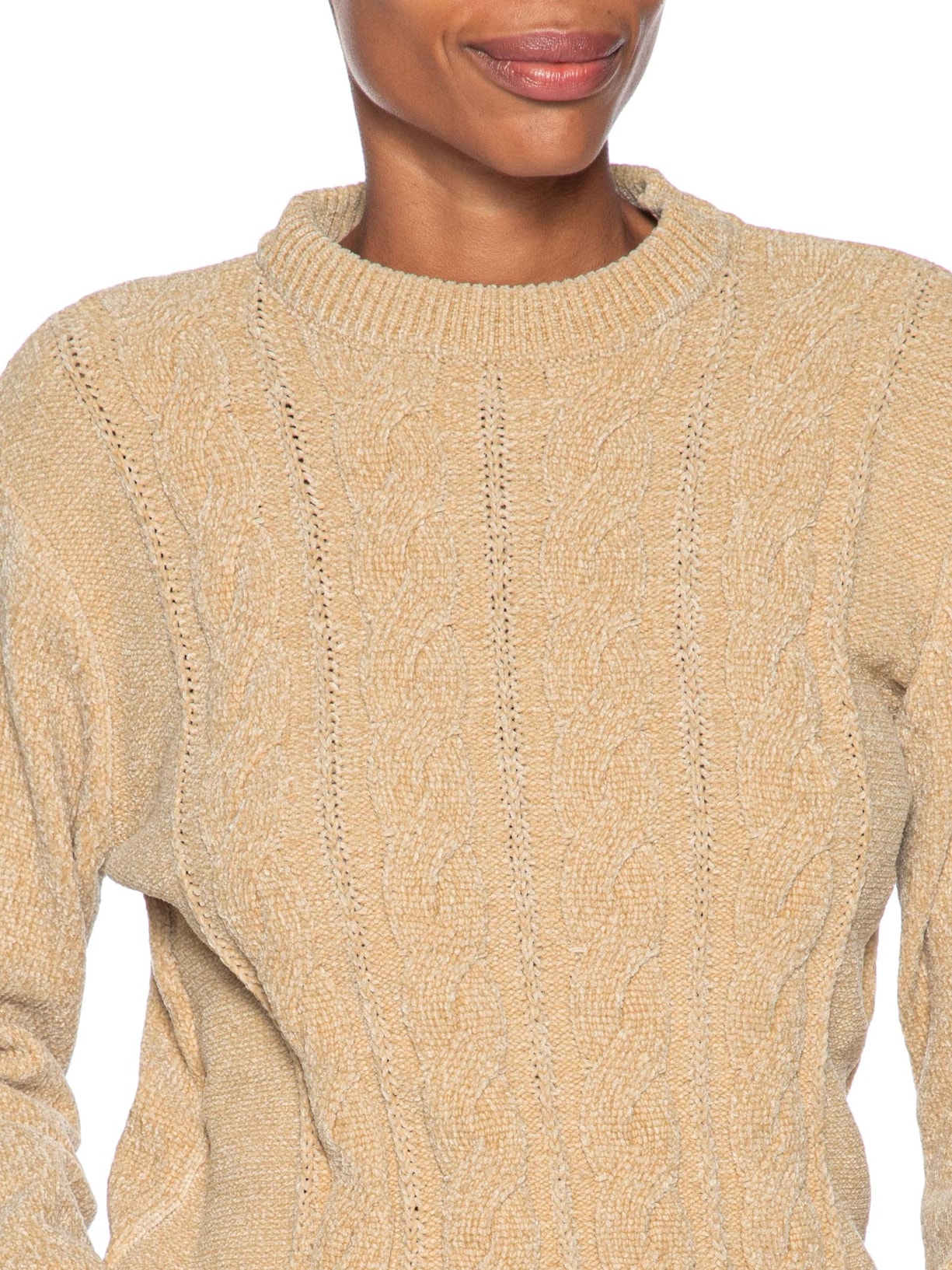 Suéter Feminino Trançado Em Tricot Bege Basiq