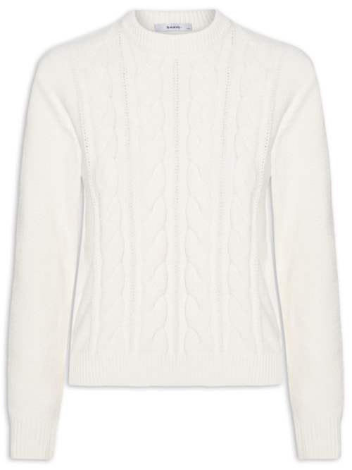 Suéter Feminino Trançado Em Tricot - Branco