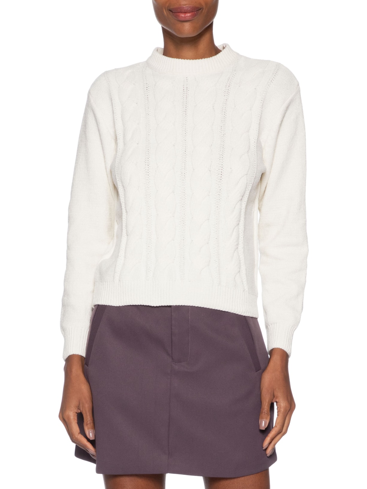 Suéter Feminino Trançado Em Tricot Branco Basiq