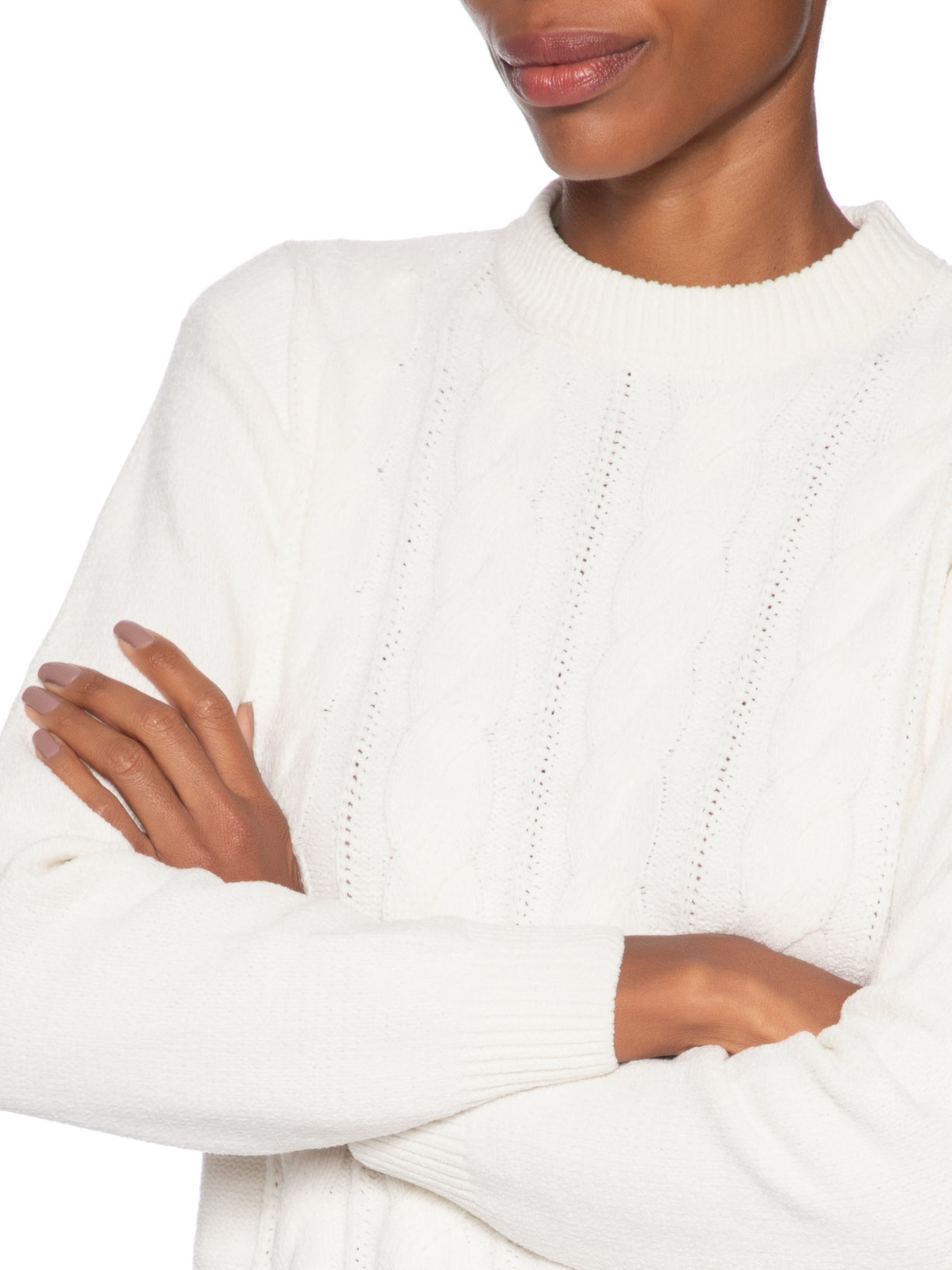 Suéter Feminino Trançado Em Tricot Branco Basiq