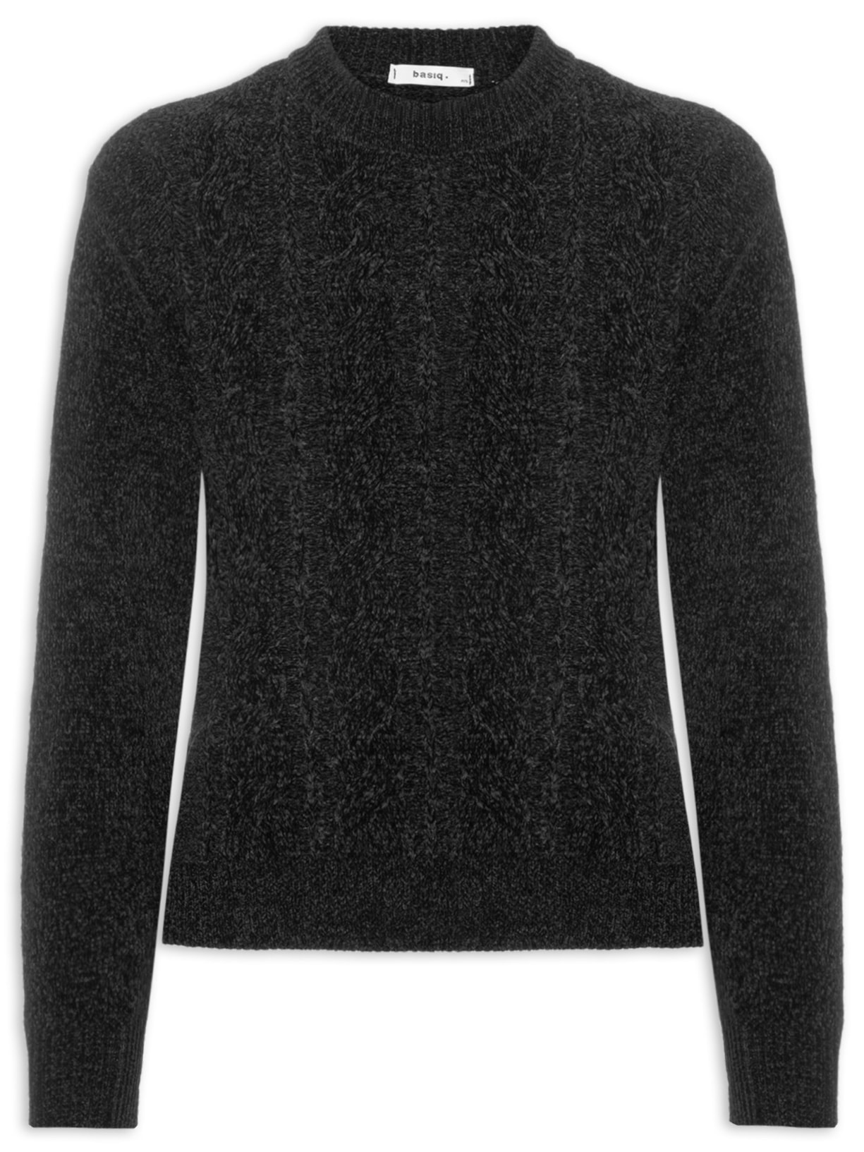 Suéter Feminino Trançado Em Tricot Preto Basiq