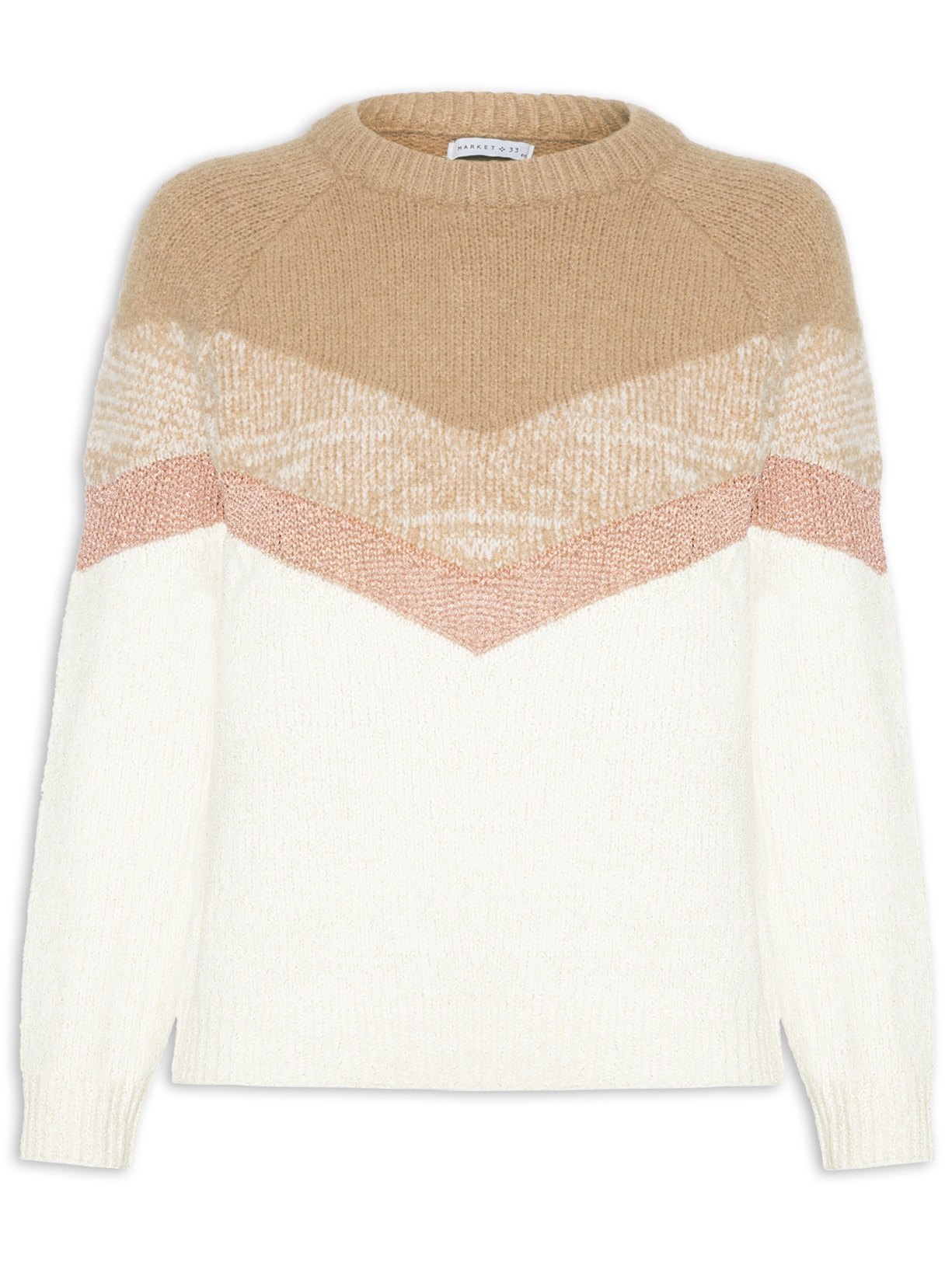 Suéter Feminino Tricolor Em Tricot - Bege