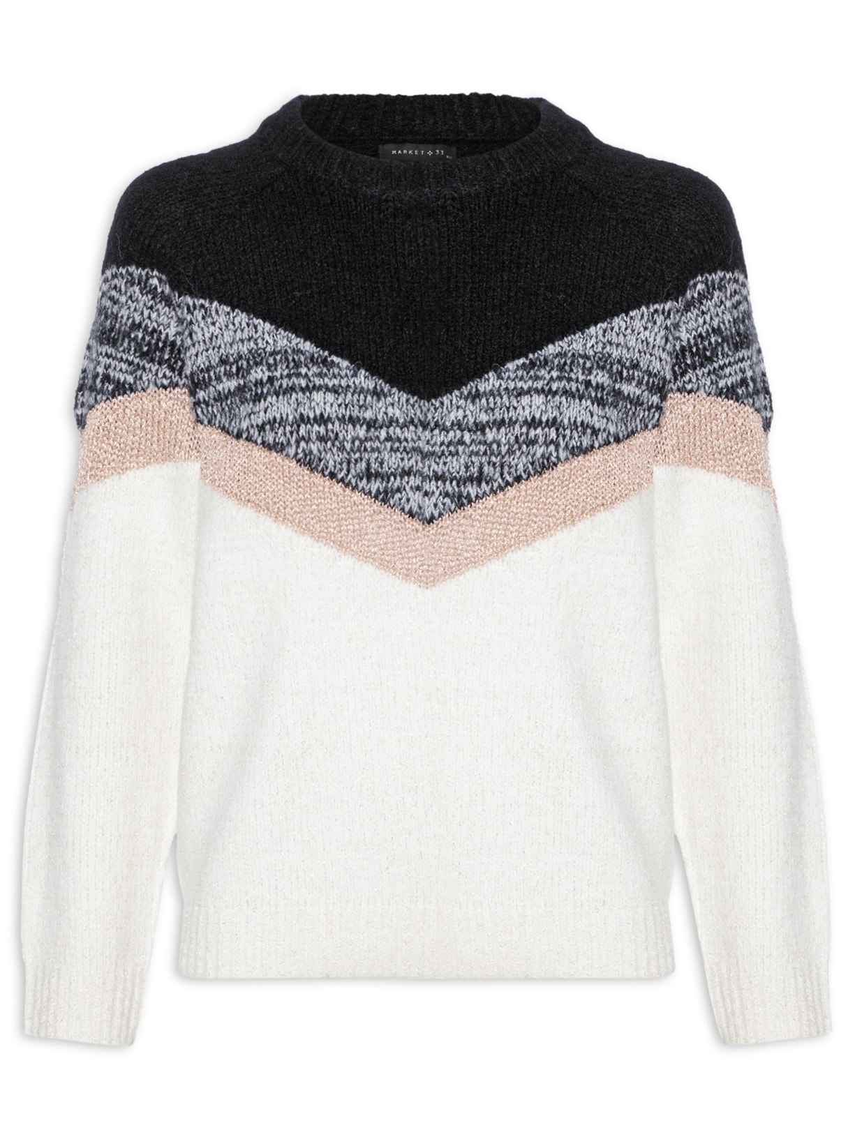 Suéter Feminino Tricolor Em Tricot - Preto